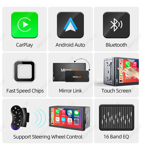 7'' 2 Din Auto Estéreo Carplay Mirrorlink Pantalla Táctil