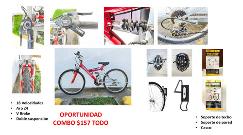 Bicicleta Aro 24, 18 Velocidades + Casco + Soportes