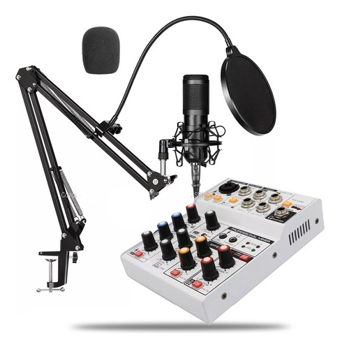 Kit Radio Microfono Condenser Mixer Soporte Streaming Black