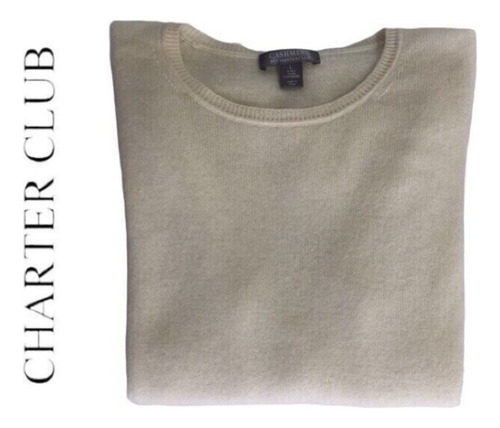 Suéter Cashmere Marfil Cuello Redondo Charter Club T. L (Usado)