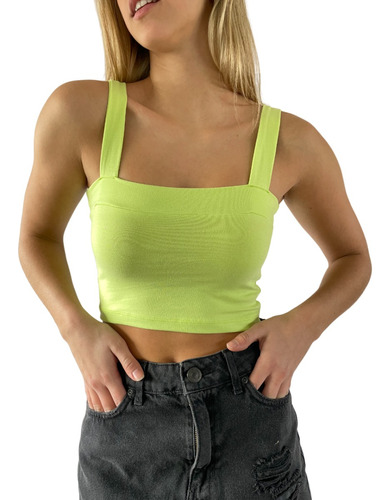 Top Musculosa Escote Cuadrado Algodon Con Lycra Mujer - Anka