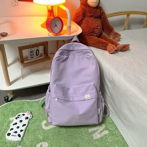 Mochila Kawaii, Bonita Y Estética, Material Escolar Coreano Color Púrpura