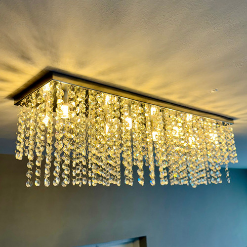 Lustre De Cristal Legitimo Retangular Para Sala Jantar/estar Estrutura Prateado