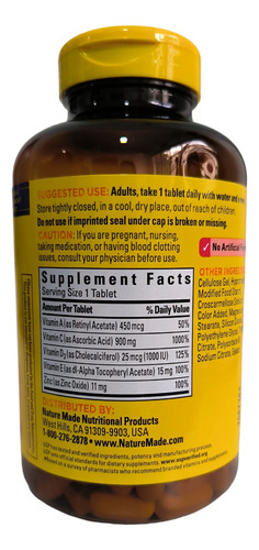 Vitamina C Con D3 Y Zinc. Super C Nature Made. Importada
