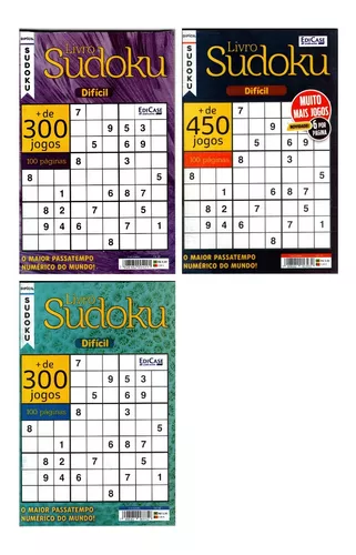 3 Livros Sudoku Só Números Grandes Médio/difícil 300 Páginas