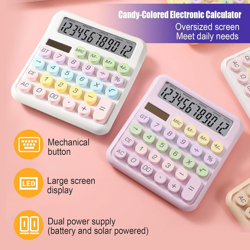 Calculadora Kawaii Solar Botones Grandes Color Pastel