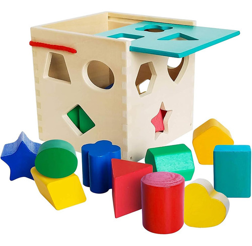 Cubo Clásico Con Formas Para Ordenar, Juguete De Madera Con