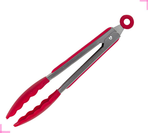 Pegador Inox C/ Ponta Em Silicone Massas Salada Churrasco Cor Vermelho