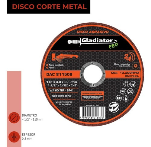 Discos De Corte Metal 4 1/2 Corte Fino Gladiator (25 Un.)