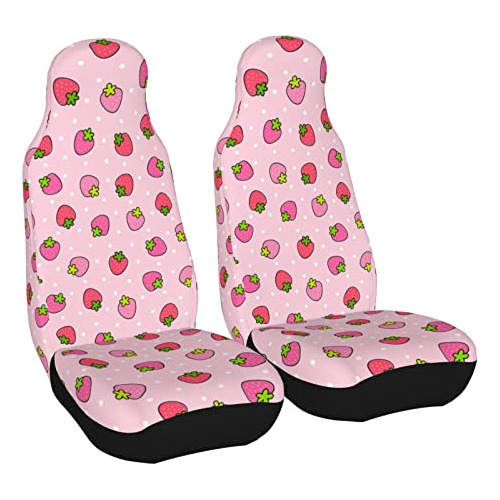 Fundas De Asiento Delantero Rosa Fresas 2 Piezas Protec...