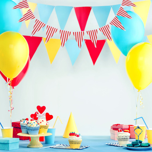 Banner De Cumpleaños Con Rayas Rojas De 5 Cuerdas, Bandera D