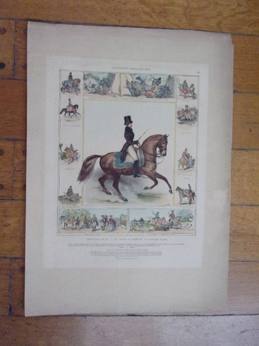 Equitación Francesa Litografía Coloreada Siglo Xix