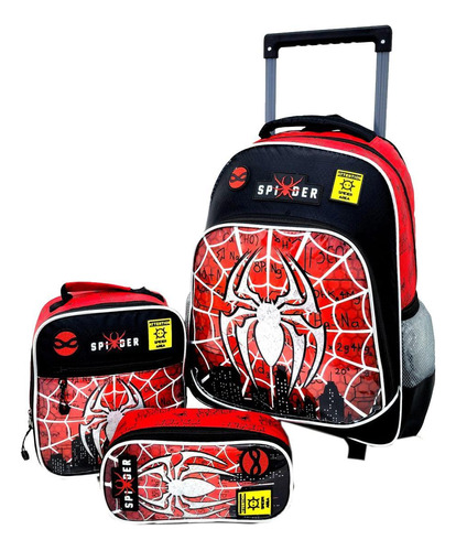 Kit Escolar Spider Carrinho Lancheira Estojo Jogo Dl1497