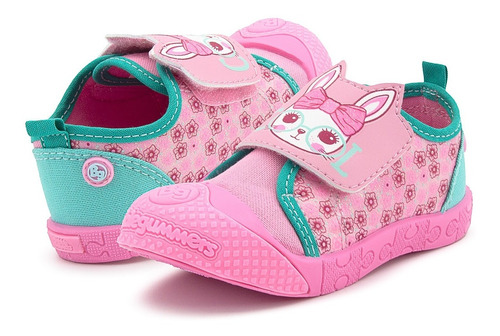 Bubble Gummers®tenis Moda Velcro Ligeros Conejito Rosa 12-16