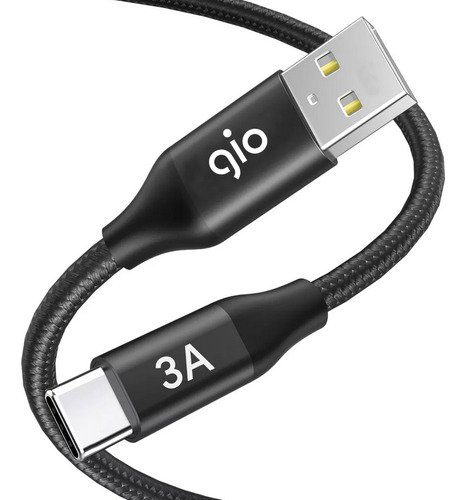 Gio Cable De Carga Rápida Y Datos 3a Usb A Tipo C Nylon 1,5m Color Negro