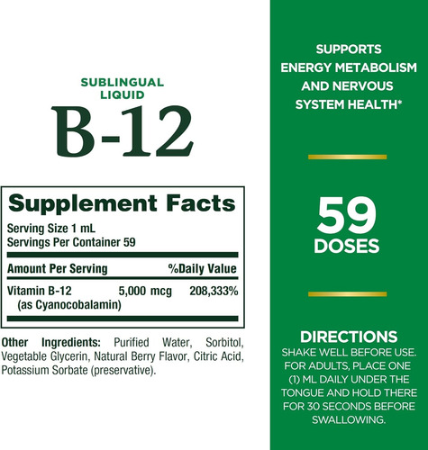 Vitamina Sublingual B12 De 2500 Mcg En Gotas De Eeuu