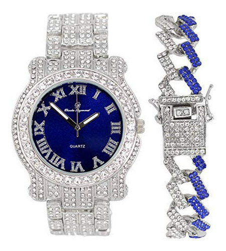 Charles Raymond Bling-ed Out Reloj Redondo Plateado De Lujo 