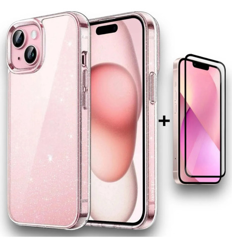 Capa Case Capinha Glitter Iphone Pro 13 14 15 16 + Plc 3d Lilás Iphone 16