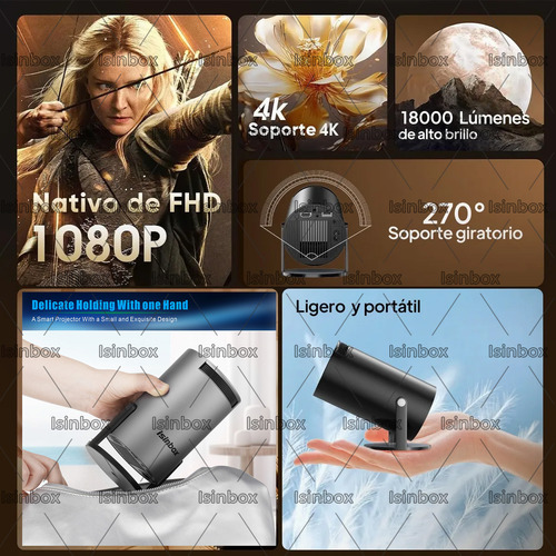 Mini Proyector Profesional 4k Portatil 8k Hy300 Pro Android Wifi Full Hd 1080p 12000 Lm 127v Bluetooth Smart Tv Led Projector Negro