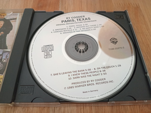 Paris Texas Ry Cooder Cd Soundtrack Estándar (Usado)