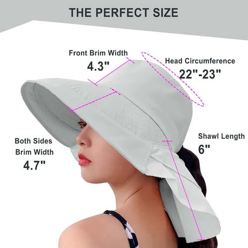 Gorro De Sol Para Mujer Con Protección Uv, Ala Ancha, Cola D