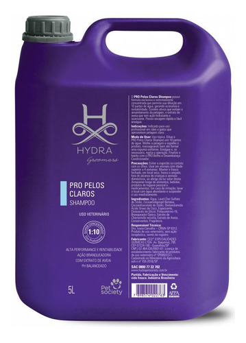 Shampoo Petsociety Hydra Pelos Claros 5 Litros 1:10 Cão Gato