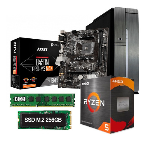 Imagen 1 de 8 de Pc Armada Msi B450m + Amd Ryzen 5 5600g + 8gb Ram + 256gb M2