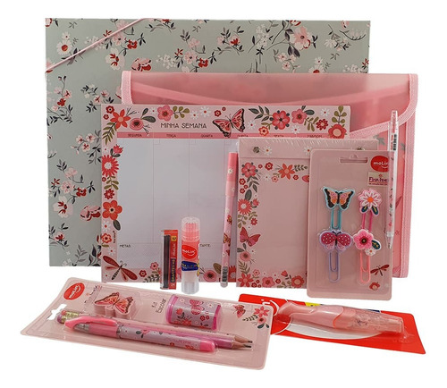 Kit Papelaria Premium Borboleta Rosa