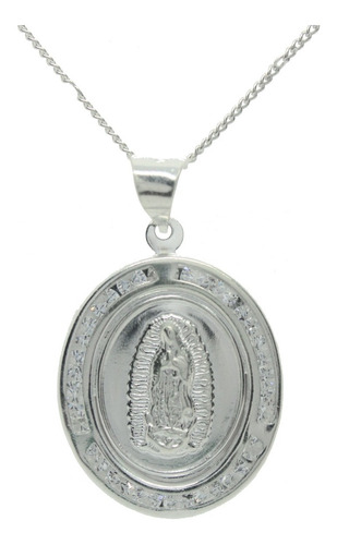 Medalla De La Virgen De Plata .925 + Cadena (2.6cm)