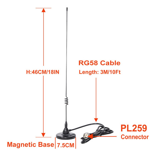 Antena Dualband 2m 70cm Móvil Vhfuhf Radioaficionado 137149