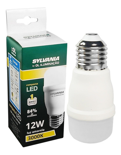 Lâmpada Compacta Sorvete Led 12w E27 Bivolt Branco Quente (3000K) 110V/220V