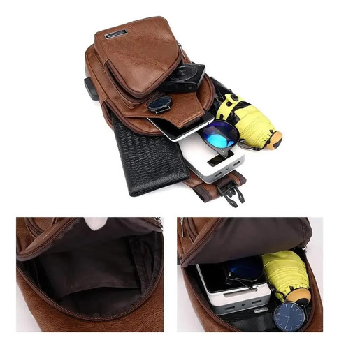Bolso Cruzado Para Hombre Con Cremallera Y Carga Usb