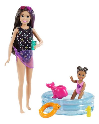 Muñeca Barbie Skipper Niñera Con Niña Piscina Y Accesorios