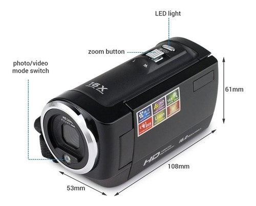 Imagen 2 de 7 de Cámara De Vídeo Videocámara Vlogging Cámara Fhd 1080p 16mp 1