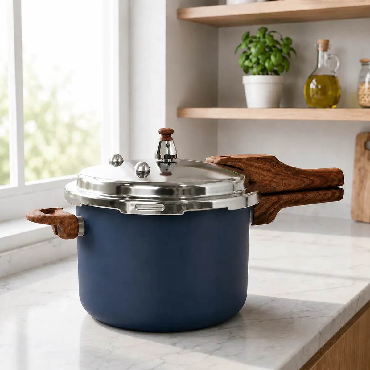 Panela Pressão 4,2l Indução Cerâmica 4 Válvulas Segurança Cor Azul Escuro
