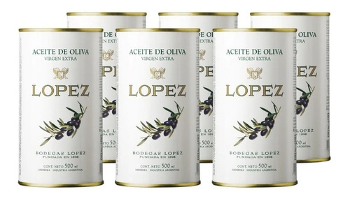 Aceite De Oliva López Extra Virgen Lata 6un De 500ml