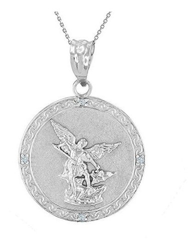 Collar De Medalla Redonda De Plata Con Diseño De San Miguel