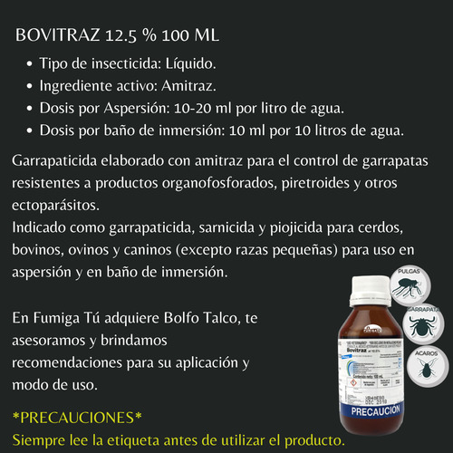 Bovitraz 100ml Insecticida Amitraz Contra Garrapatas, Pulgas