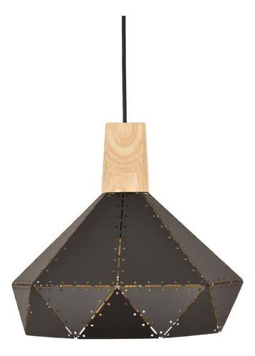 Lampara Colgante Triangular Etheos Metal Y Madera E27 Negra