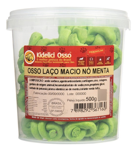 Osso Macio Nó - Kidelici Osso - Sabor Menta - 500g (pote)