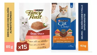 Cat Chow Delimix 15kg + Fancy Feast Demi Glace Salmon (x15)