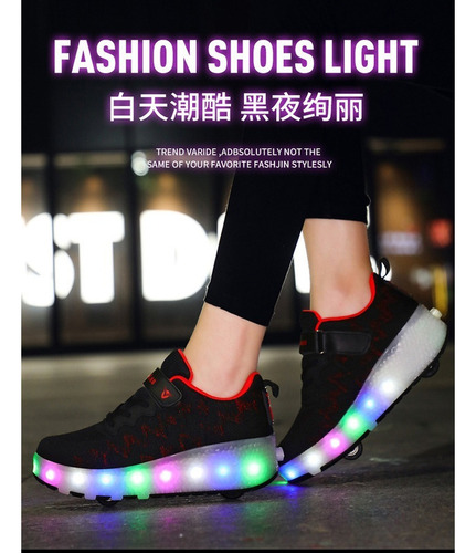 Tenis Patin Led Con 2 Ruedas. Zapato Patin Luces Carga Usb
