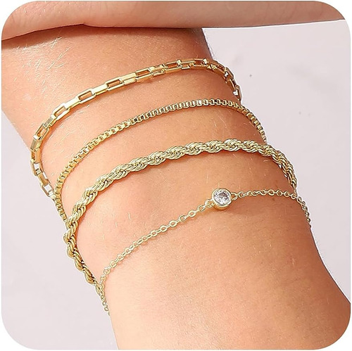 Pulseras De Oro Para Mujer, Juego De Pulseras En Capas De Or