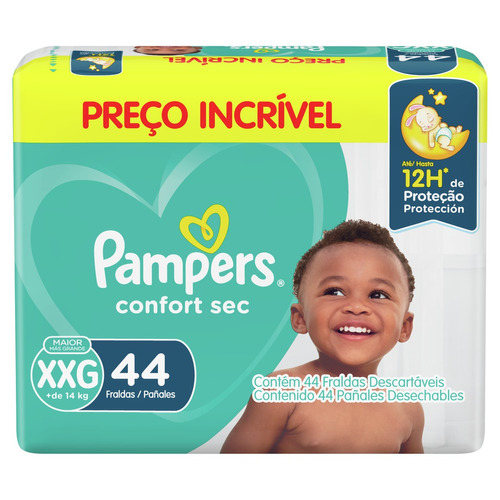 Fralda Descartável Infantil Pampers Confort Sec XXG Pacote 44 Unidades