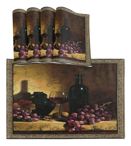 4 Mantel Individual Vino Botella Uva Nuez Resistente