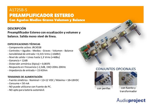 Preamplificador Estereo Con Vol Agu Med Gra Bal - Con Fuente