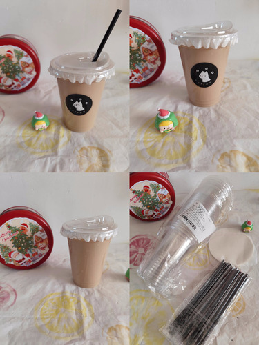 Frcolor 300 Kit Desechable De Plástico De 12 Oz 360ml Con Tapa Con Boquilla Transparentes,100 Pajita Y 100 Papeles Antifuga Resistentes Vasos Perfectos Para Llevar Bebidas Frías Desechables
