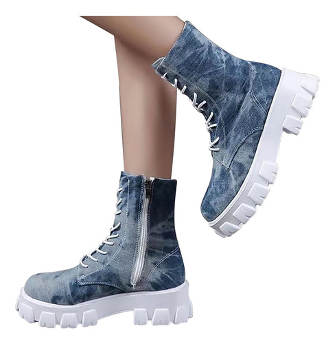 Zapatos Con Cordones A La Moda Para Mujer, Botas Vaqueras, C