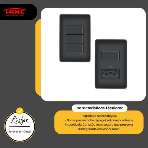 Kit Interruptor Triplo + Interruptor Com Tomada 20a Preta