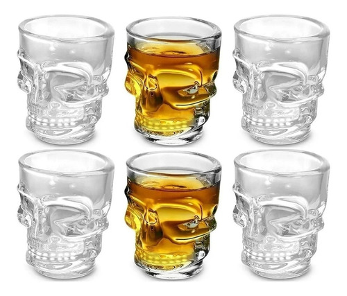 6 Copas De Vidrio Calavera Vaso Bebida Tragos Fiestas Licor 